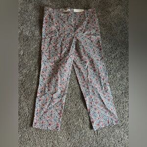 LOFT Riviera Slim Floral Slim Pants - White with Red, Blue & Pink Blooms